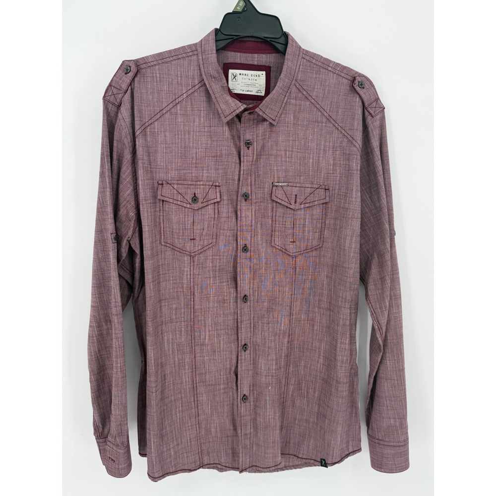 Marc Ecko Cut & Sew Mens X‎ Large Long Sleeve Button Up Shirt Red Cotton